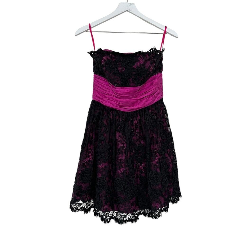 Betsey Johnson Strapless Lace Dress Pink Black Party Cocktail Size 8